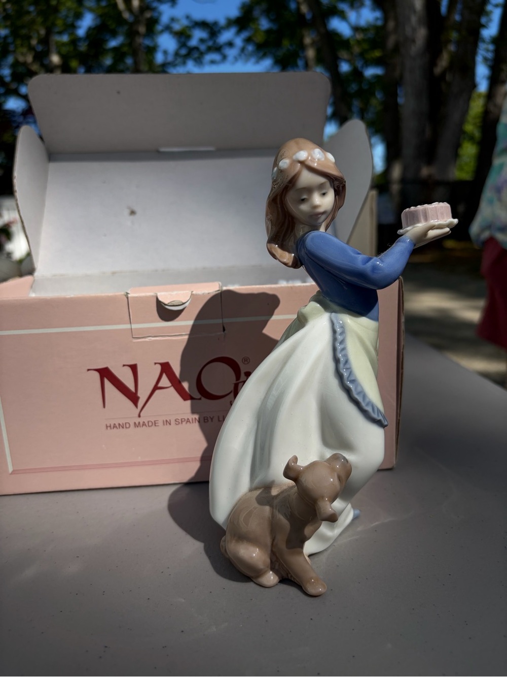 NAO Porcelain Girl Figurine in Blue and Cream